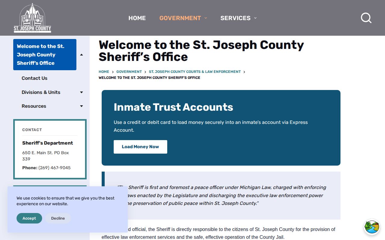 St. Joseph County Sheriff Department official webpage