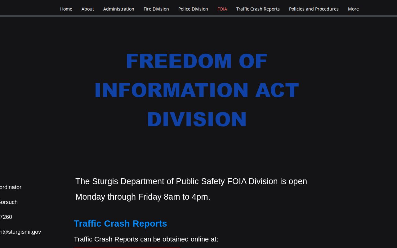 Sturgis FOIA page for arrest and police records requests
