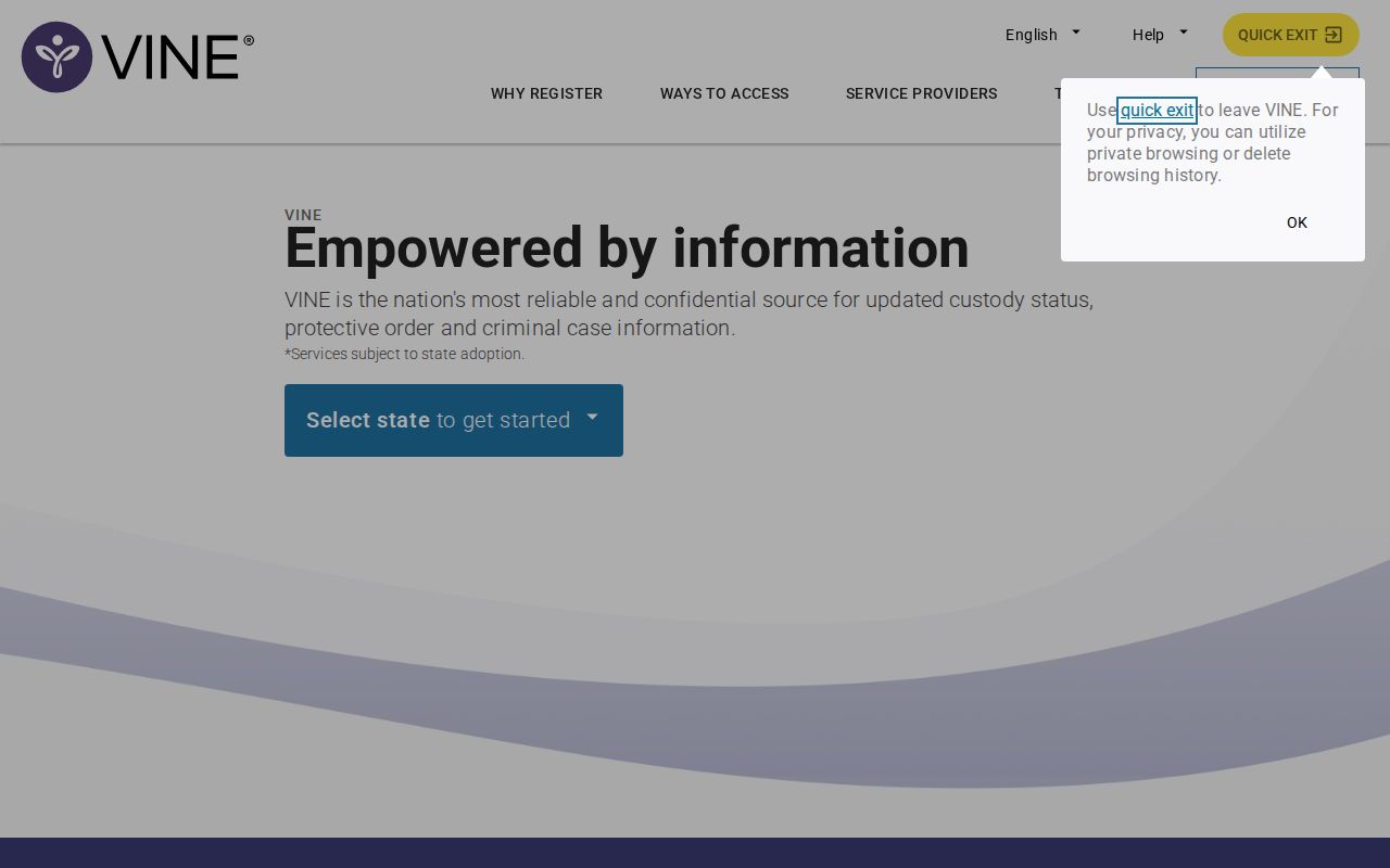 VINELink interface for beginning a Michigan custody search