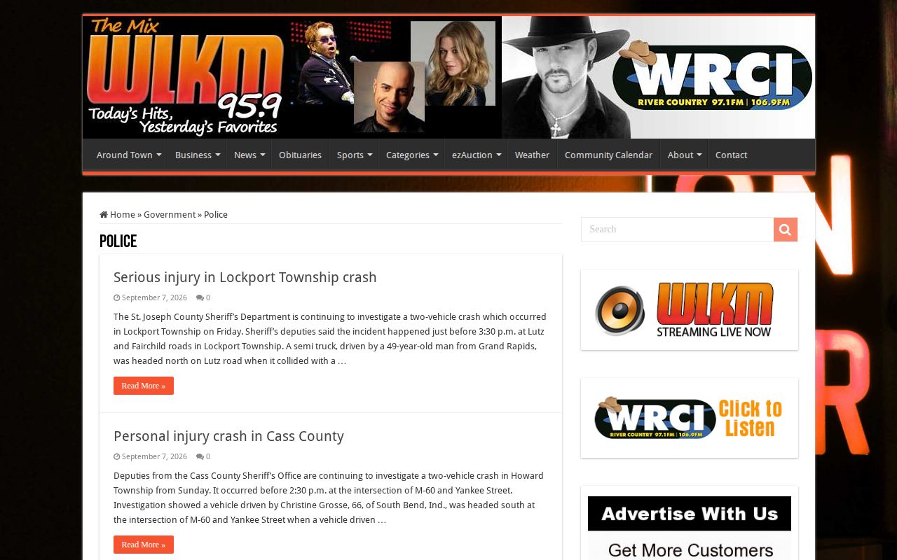WLKM Police news category showing event-based St. Joseph County law-enforcement coverage